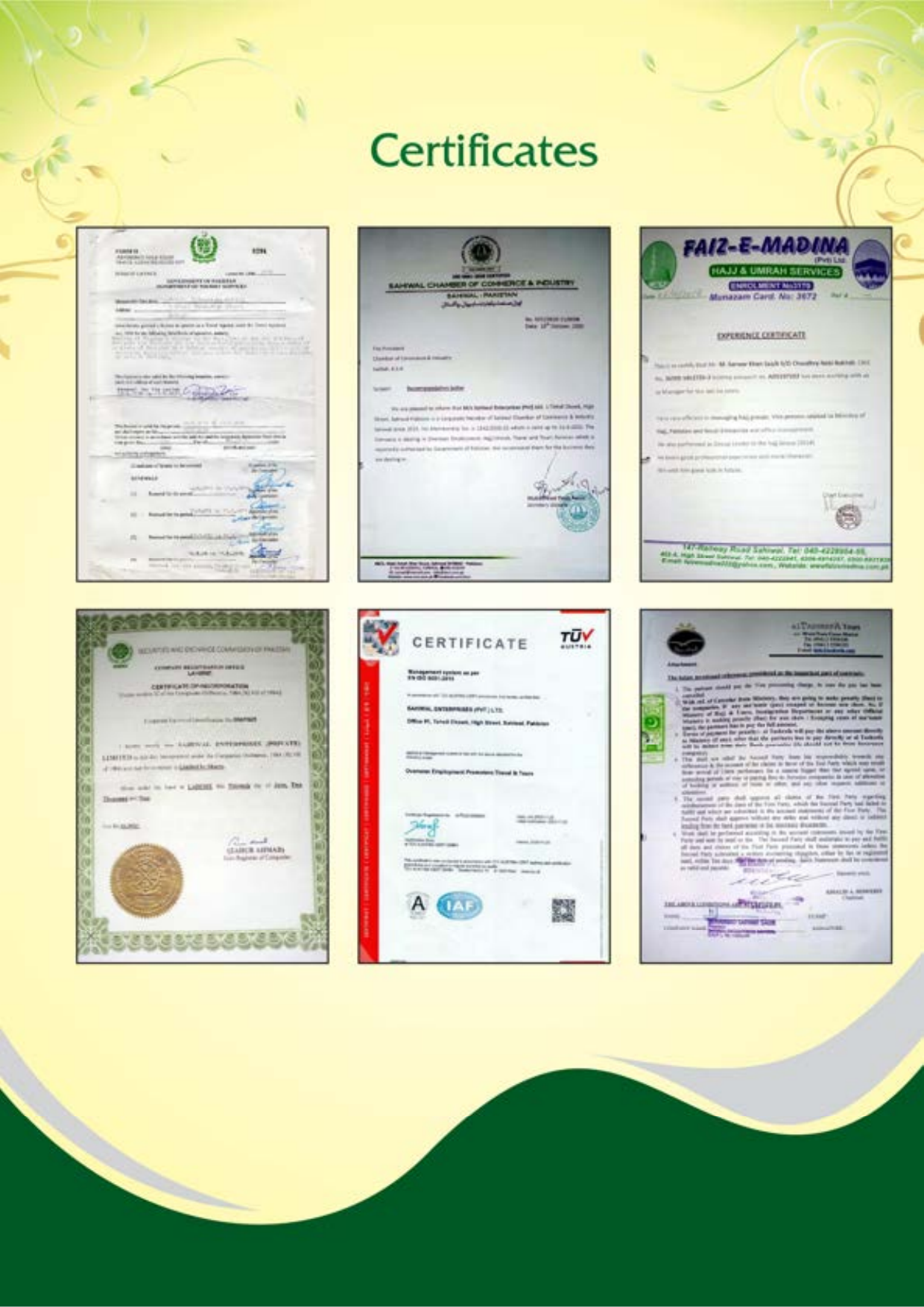 Company certificates